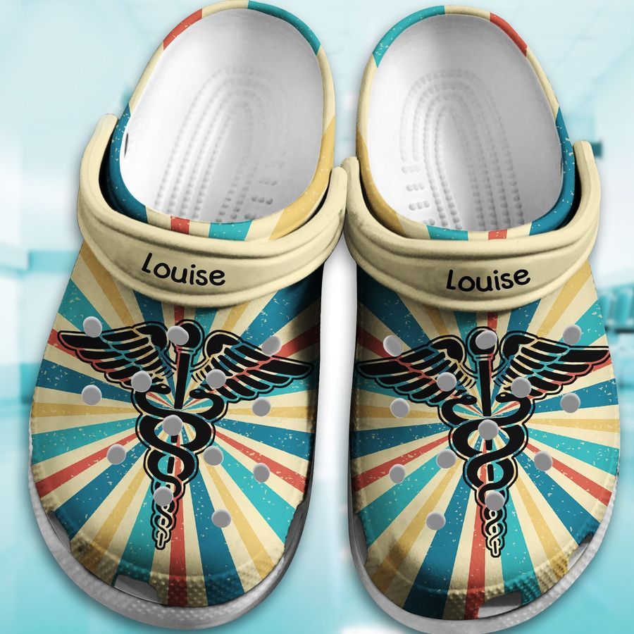 Vintage Retro Nurse Caduceus Personalized Shoes Crocs Clogs Gift For Men Women - Vintage-Nr