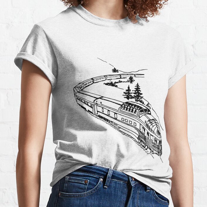 Vintage Train in Mountains Illustration Classic T-Shirt