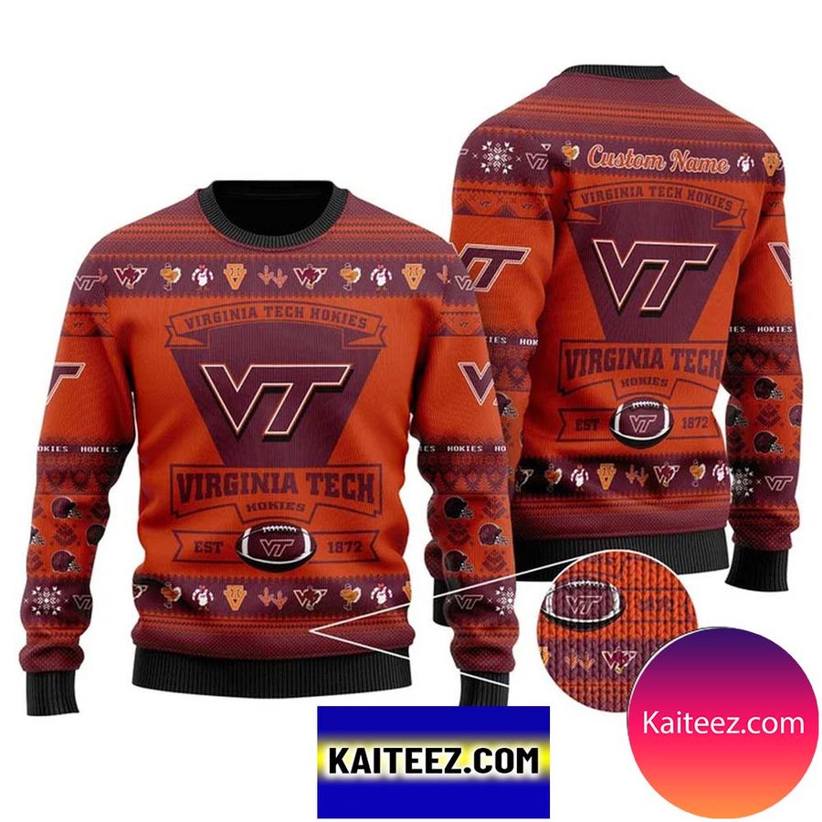 Virginia Tech Hokies Football Team Logo Personalized Christmas Ugly Sweater