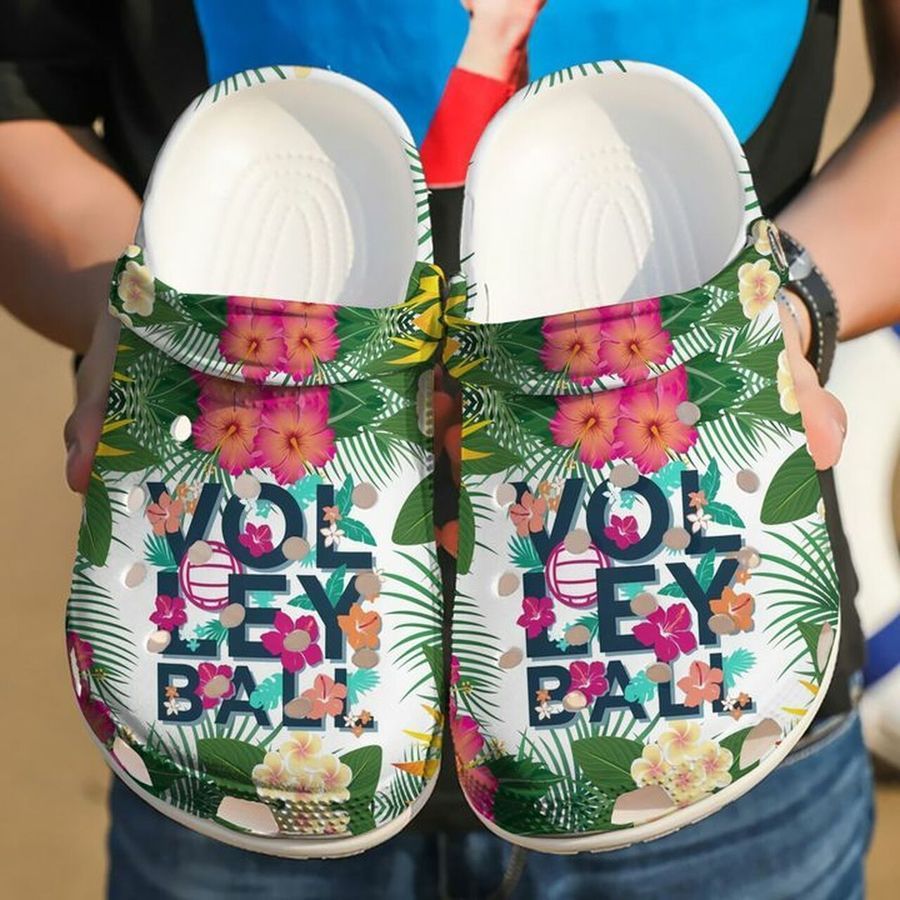 Volleyball Floral Tropical 102 Gift For Lover Rubber Crocs Crocband Clogs, Comfy Footwear