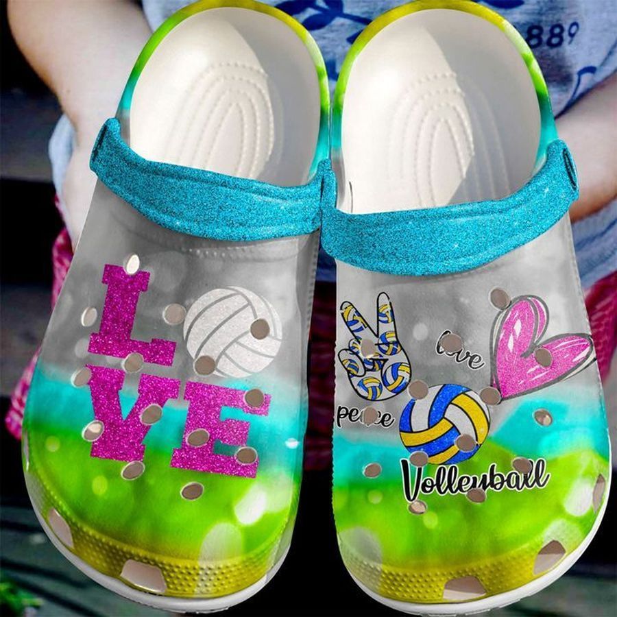 Volleyball Peace Love Sku 2689 Crocs Crocband Clog Comfortable For Mens Womens Classic Clog Water Shoes