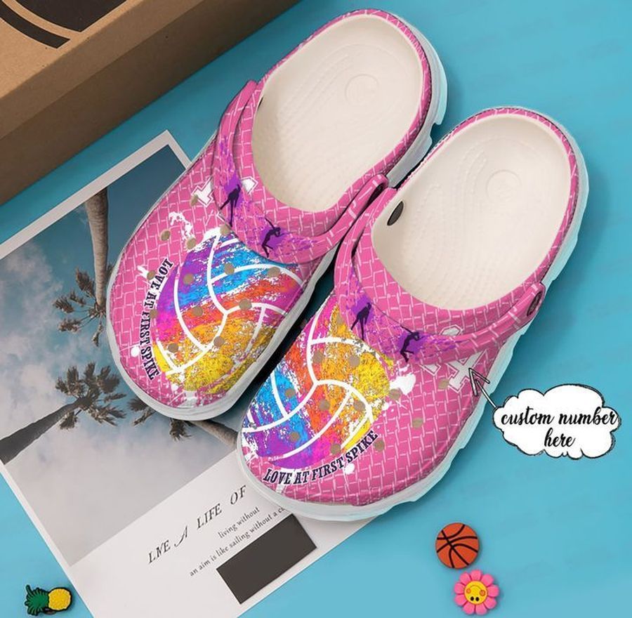 Volleyball Personalized At First Spike Sku 2690 Crocs Crocband Clog Comfortable For Mens Womens Classic Clog Water Shoes