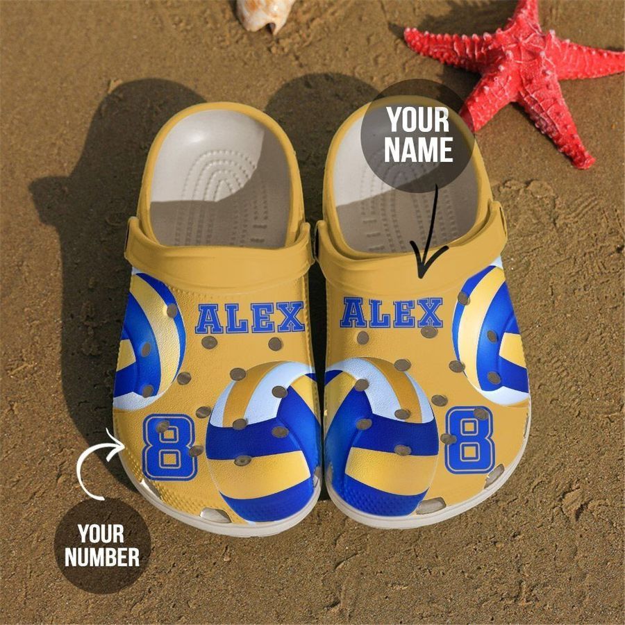 Volleyball Personalized Clog Custom Crocs Comfortablefashion Style Comfortable For Women Men Kid Print 3D Yellow and Blue