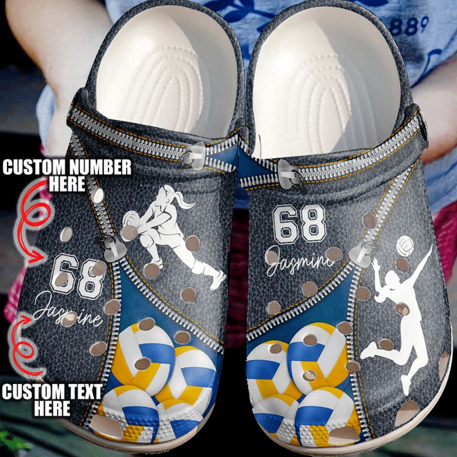 Volleyball Personalized Leather Zipper Sku 2626 Crocs Crocband Clog Comfortable For Mens Womens Classic Clog Water Shoes