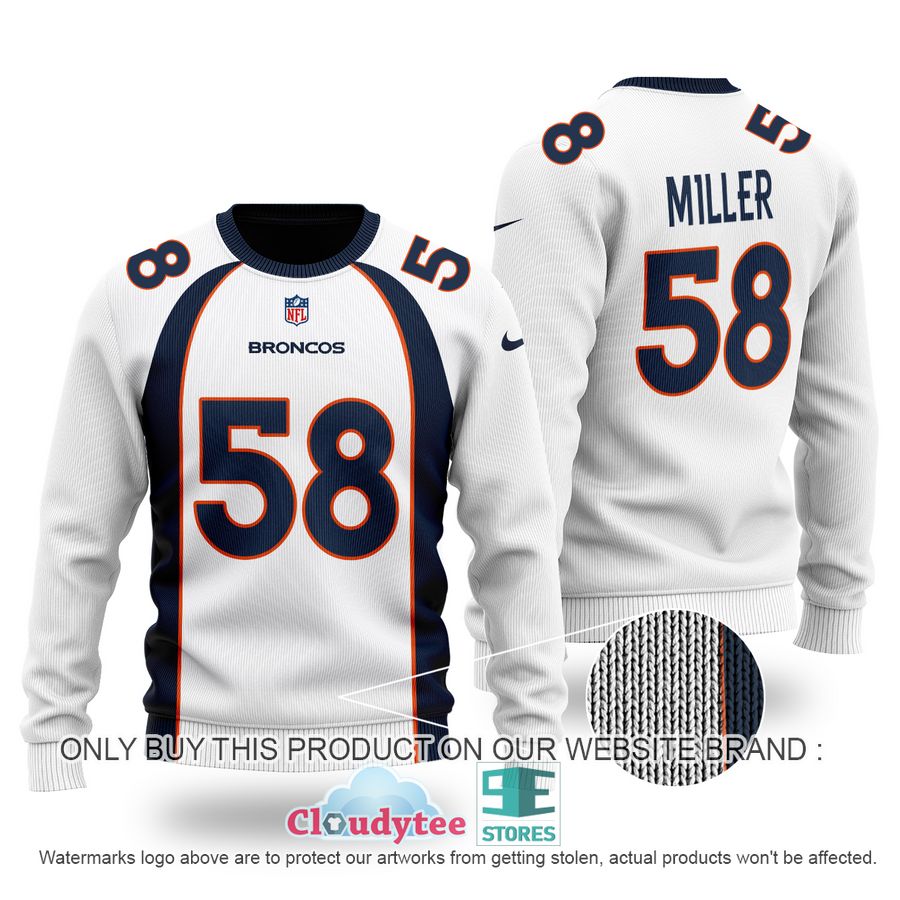 Von Miller 58 Denver Broncos white Ugly Sweater – LIMITED EDITION