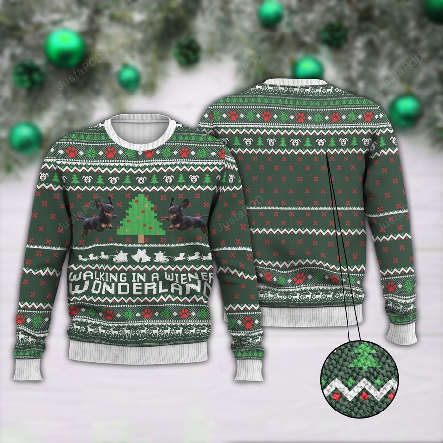 Walking In A Wiener Wonderland Ugly Christmas Sweater, All Over Print Sweatshirt, Ugly Sweater, Christmas Sweaters, Hoodie, Sweater