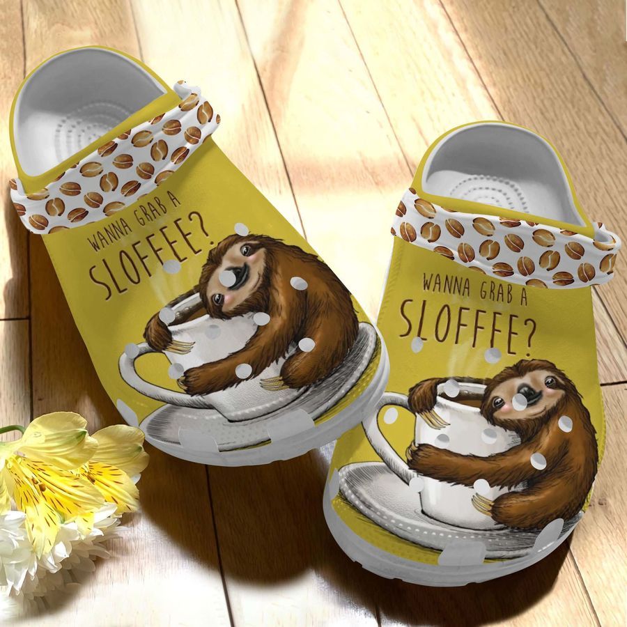 Wanna Grab A Sloffee Shoes - Cute Sloth Crocs Clogs Birthday Gift For Children Kids - Sloffee-Sl