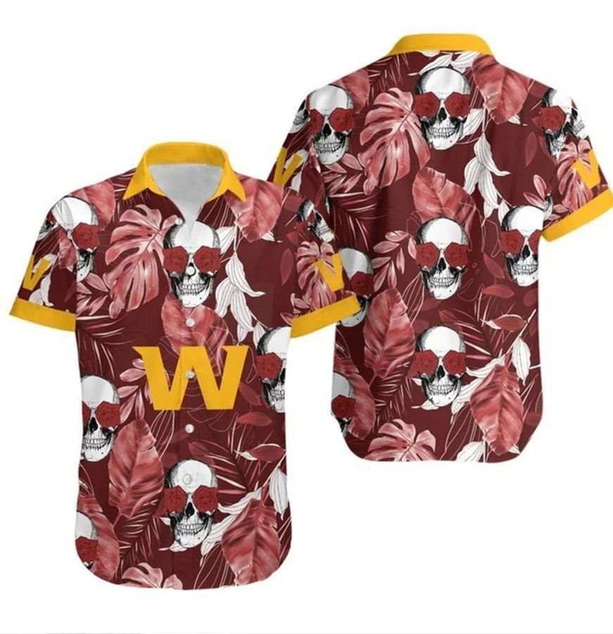 Washington Football Team Coconut Leaves And Skulls Hawaiian Shirt