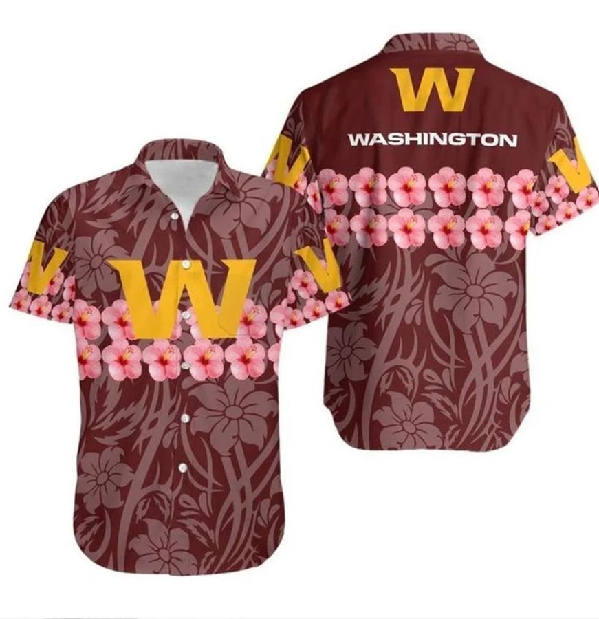 Washington Football Team Flower And Logo Hawaiian Shirt