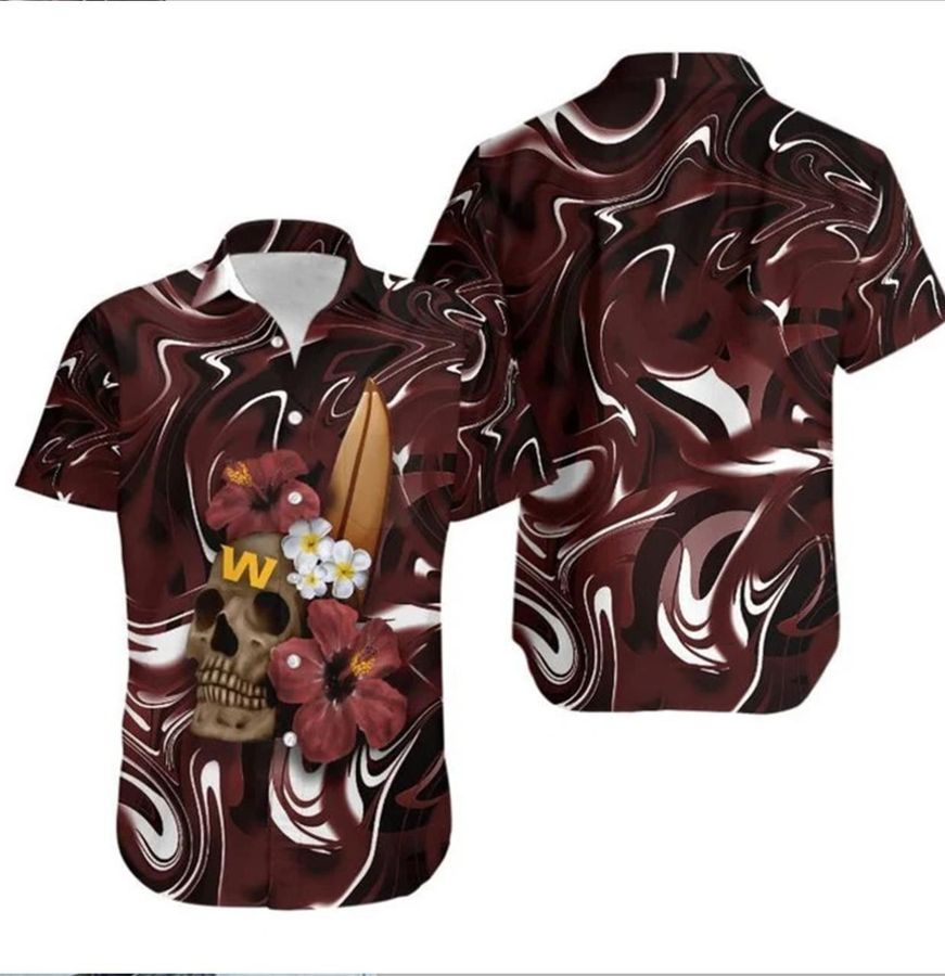 Washington Football Team Skull And Hibiscus Flower Gift For Fan Hawaiian Shirt