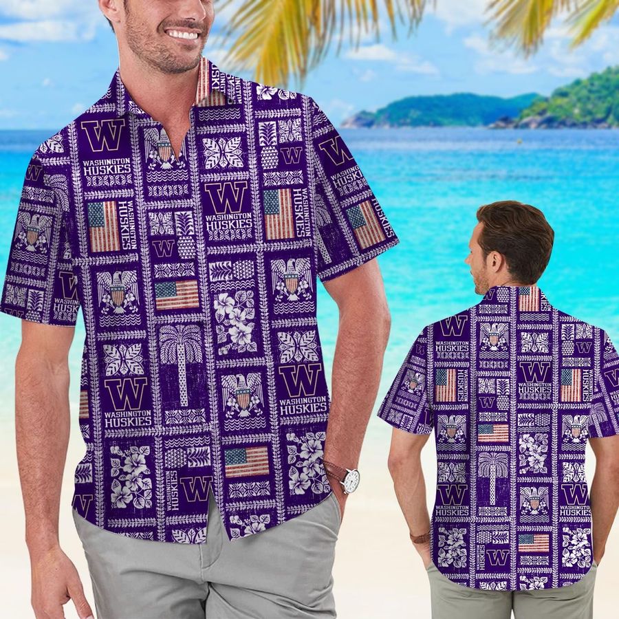 Washington Huskies Summer Commemorative Short Sleeve Button Up Tropical Aloha Hawaiian Shirts For Men Women
