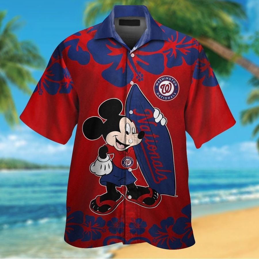 Washington Nationals Mickey Mouse Short Sleeve Button Up Tropical Aloha Hawaiian Shirts For Men Women