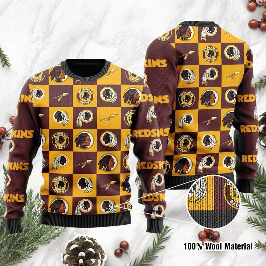 Washington Redskins Logo Checkered Flannel Design Ugly Christmas Sweater Ugly