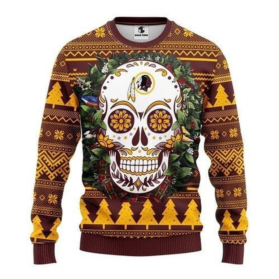 Washington Redskins Skull Flower Ugly Christmas Sweater All Over Print