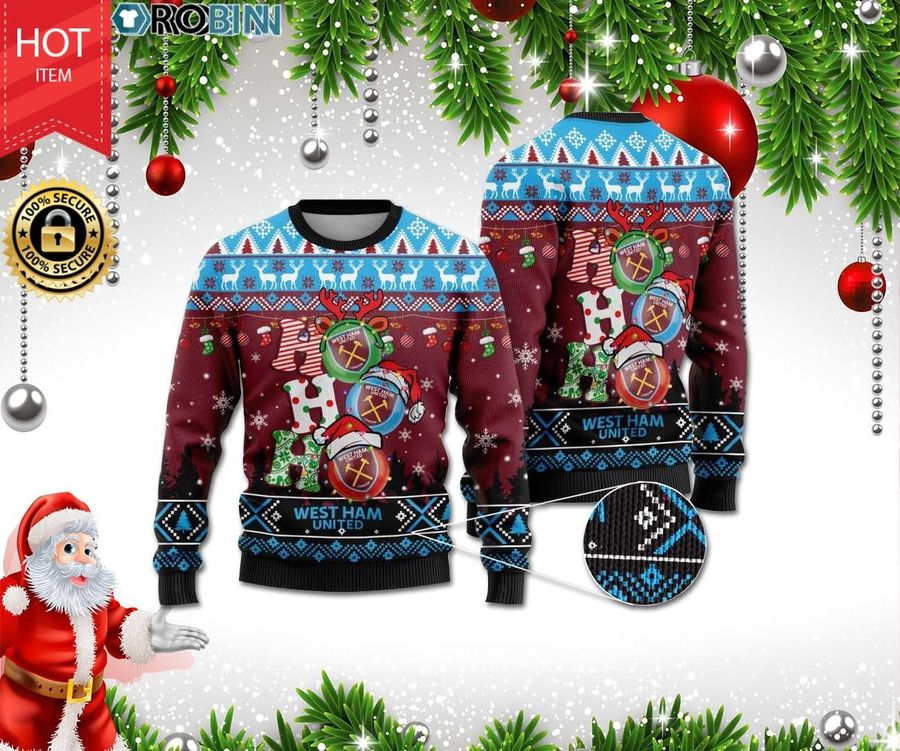 West Ham United Ho Ho Ho Ugly Christmas Sweater, All Over Print Sweatshirt, Ugly Sweater, Christmas Sweaters, Hoodie, Sweater