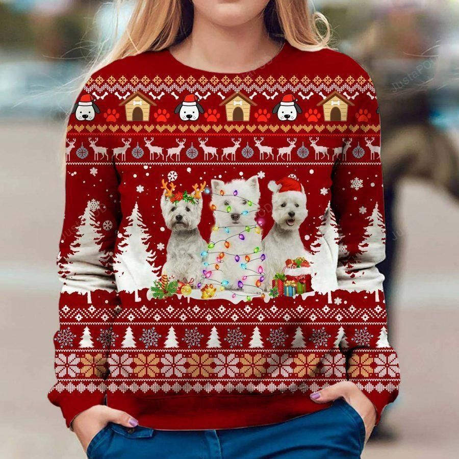 West Highland White Terrier Dog Ugly Christmas Sweater All Over