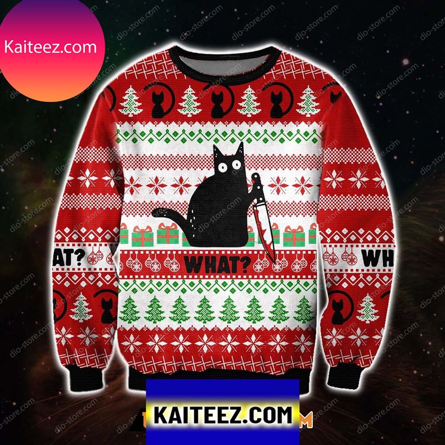 What Black Cat 3d All Over Printed Christmas Ugly  Sweater