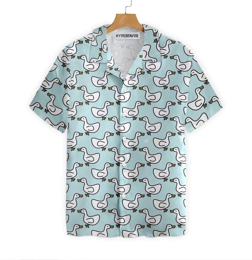 White Duck Cartoon In Blue Hawaiian Shirt