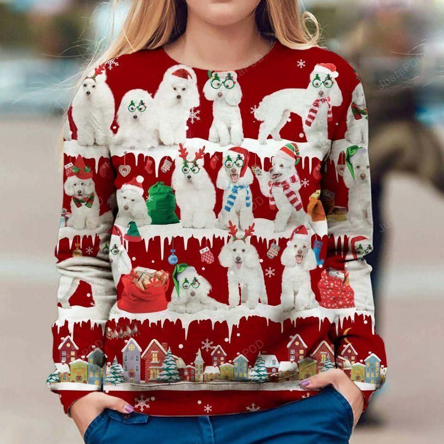 White Poodle Ugly Christmas Sweater, All Over Print Sweatshirt, Ugly Sweater, Christmas Sweaters, Hoodie, Sweater