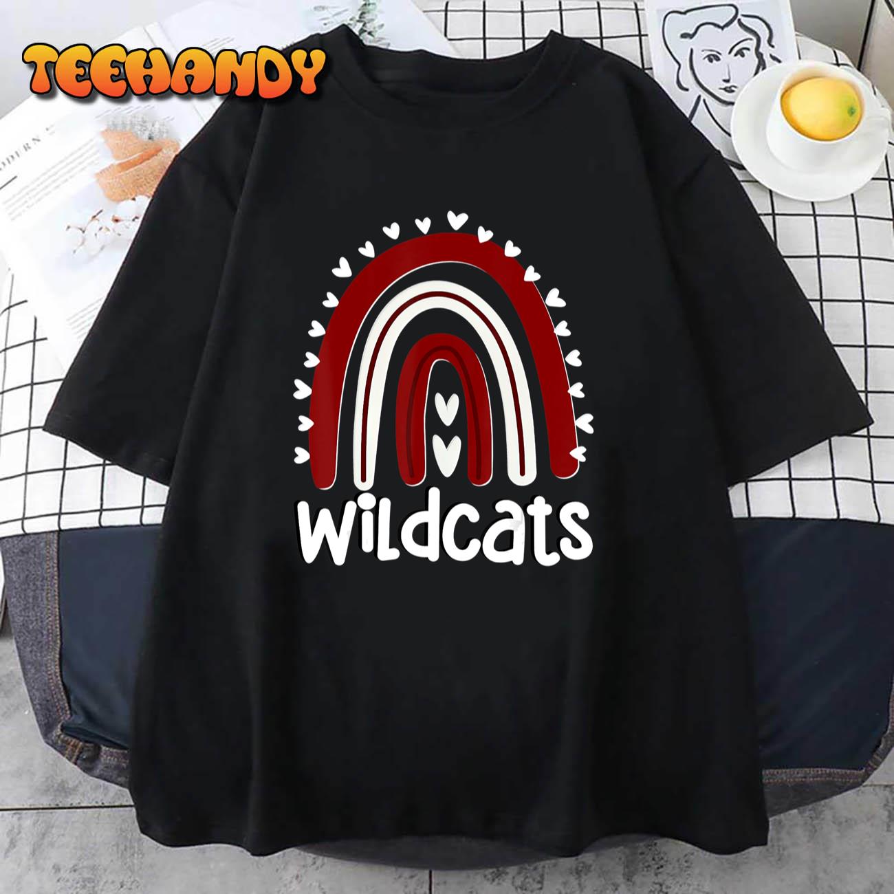 Wildcats School Hearts Rainbow Wildcat Sports Spirit Team T-Shirt
