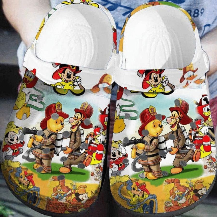 Winnie The Pooh Firefighter Crocs Crocband Clogs, Comfy Footwear, Shoes