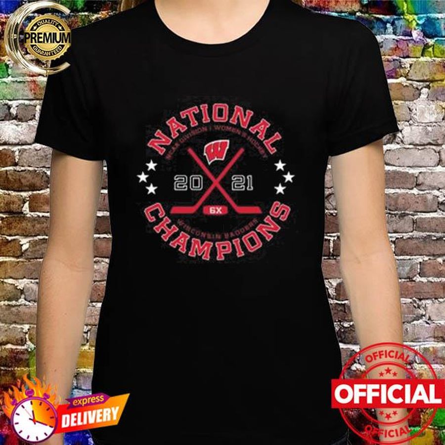 Wisconsin Badgers Black 2021 Women's Hockey 6X National Champions Circle T-Shirt