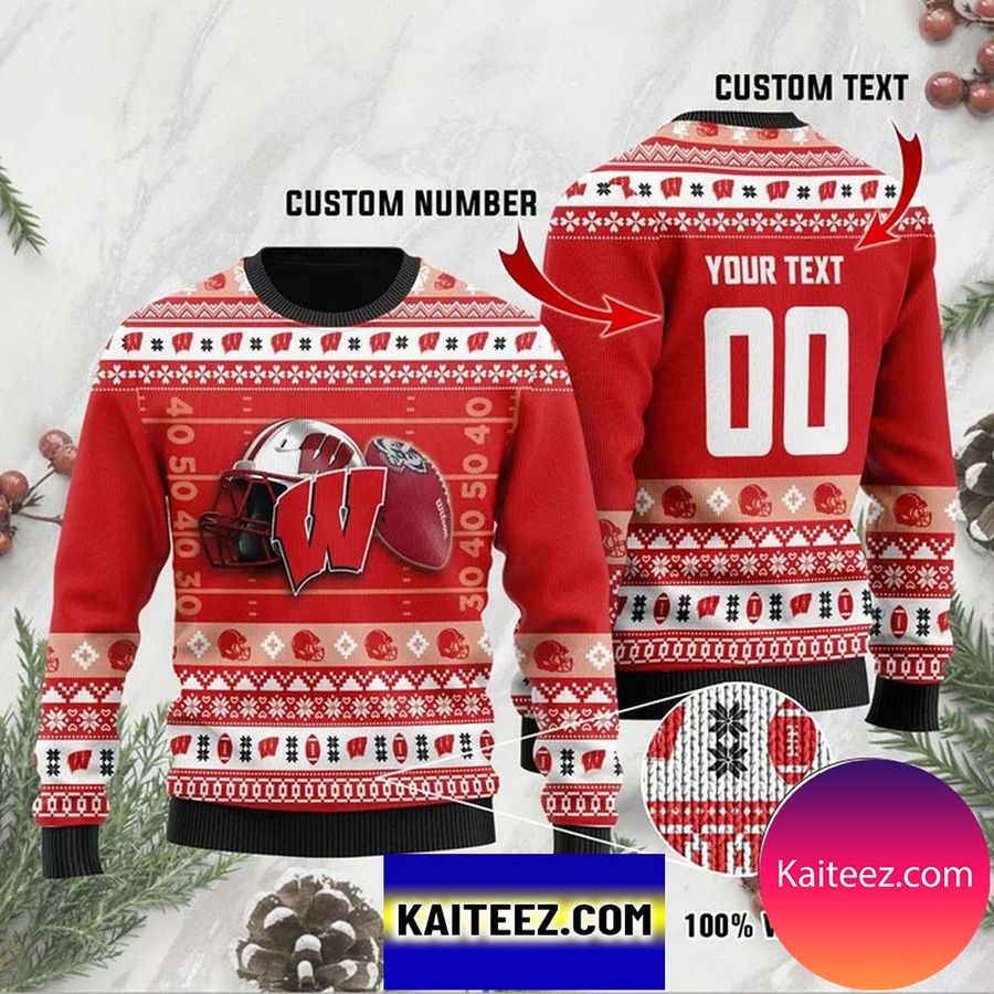 Wisconsin Badgers Custom Name &amp Number Personalized Christmas Ugly Sweater