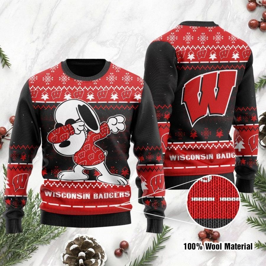 Wisconsin Badgers Snoopy Dabbing Ugly Christmas Sweater Ugly Sweater Christmas