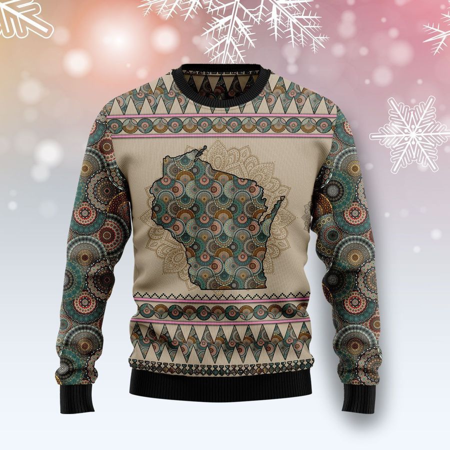 Wisconsin Mandala Ugly Christmas Sweater All Over Print Sweatshirt Ugly