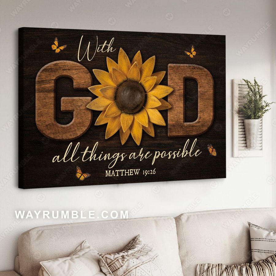 With God All Things Are Possible, Butterfly Flower, Wall Poster Decor Poster