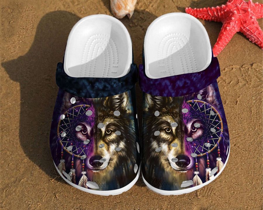 Wolf Art Dreamcatcher Two Face Gift For Lovers Native American Gift For Lover Rubber Crocs Crocband Clogs, Comfy Footwear