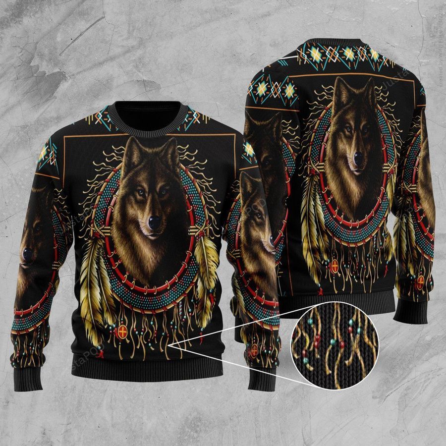 Wolf Dreamcatcher Ugly Christmas Sweater All Over Print Sweatshirt Ugly