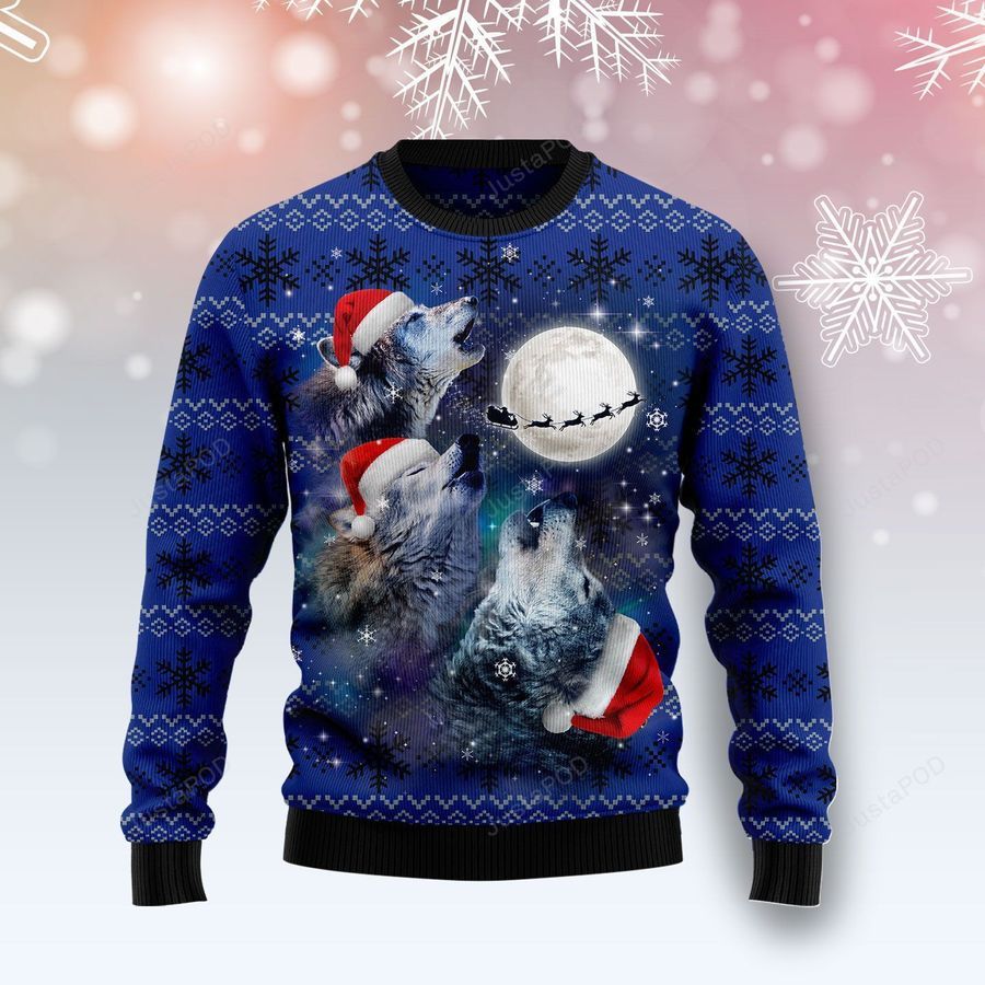 Wolf Moon Ugly Christmas Sweater All Over Print Sweatshirt Ugly