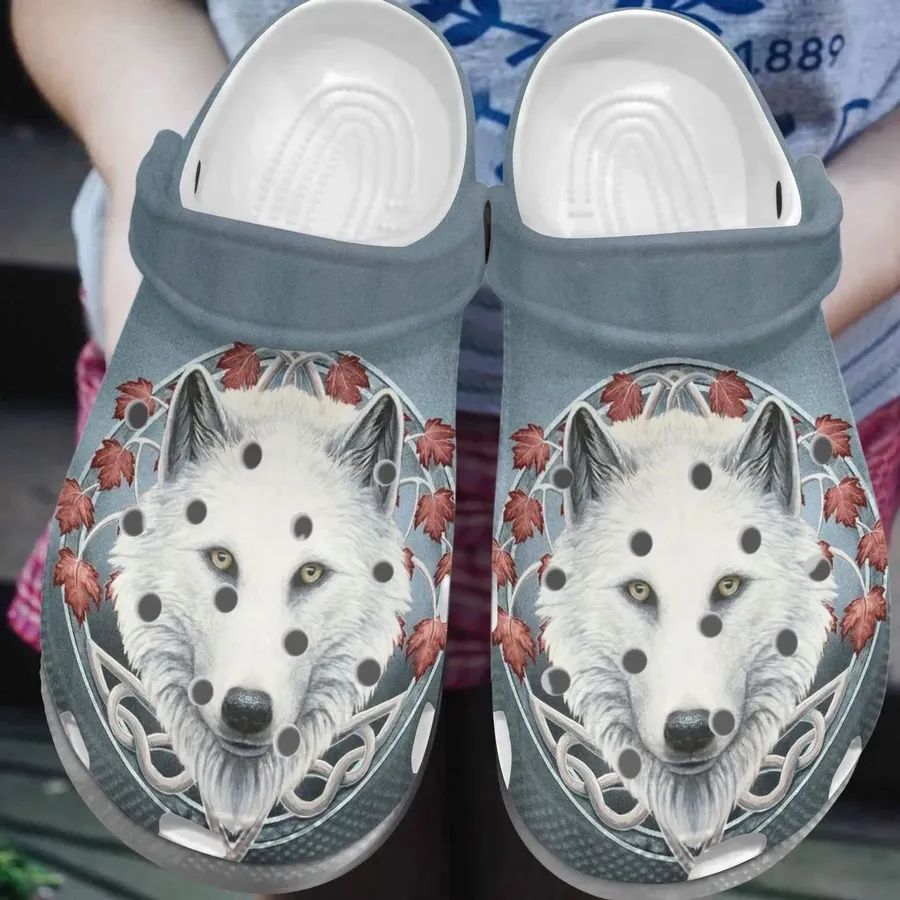 Wolf Personalized Clog Custom Crocs Comfortablefashion Style Comfortable For Women Men Kid Print 3D White Wolf