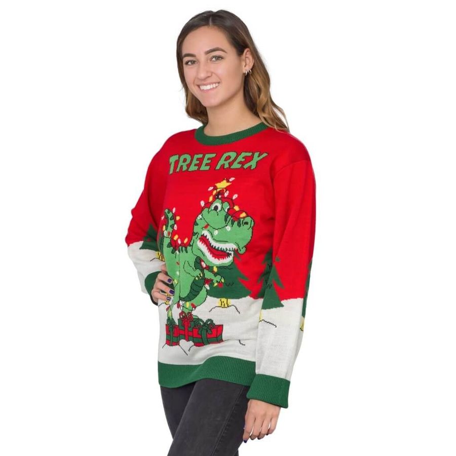 Women's Tree Rex Ugly Christmas Sweater, All Over Print Sweatshirt, Ugly Sweater, Christmas Sweaters, Hoodie, Sweater