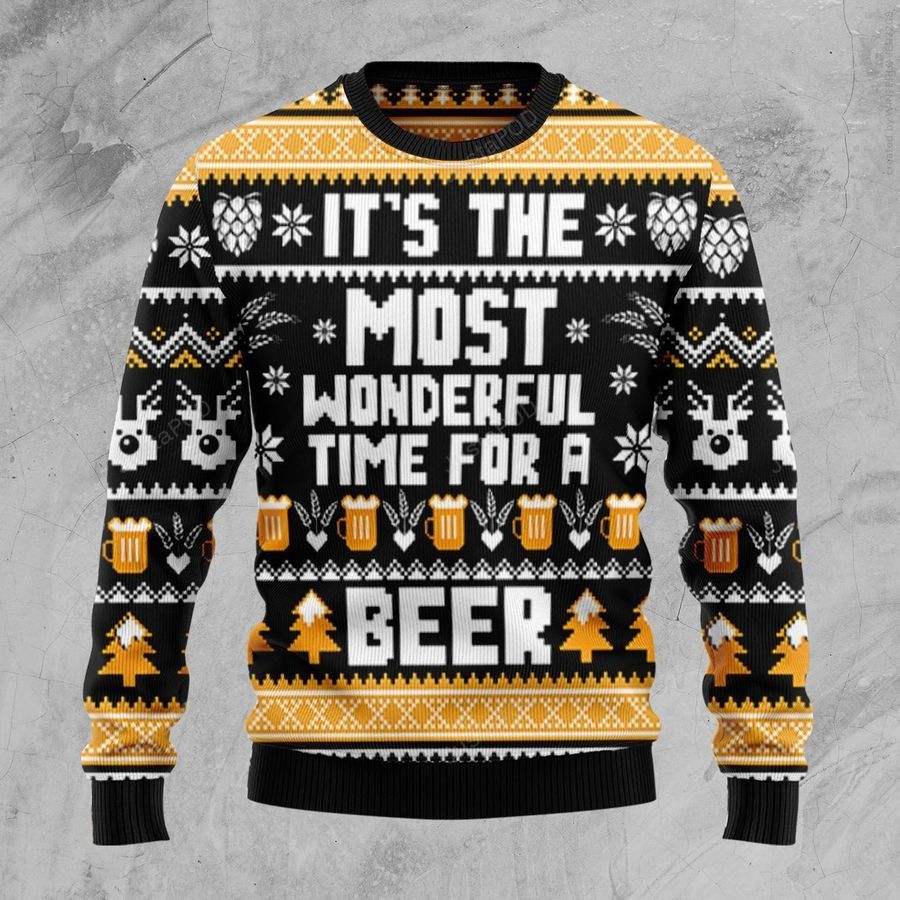 Wonderful Time For A Beer Ugly Christmas Sweater Ugly Sweater