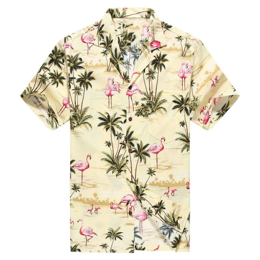 Yellow Flamingos Hawaiian Shirt Coconut Tree