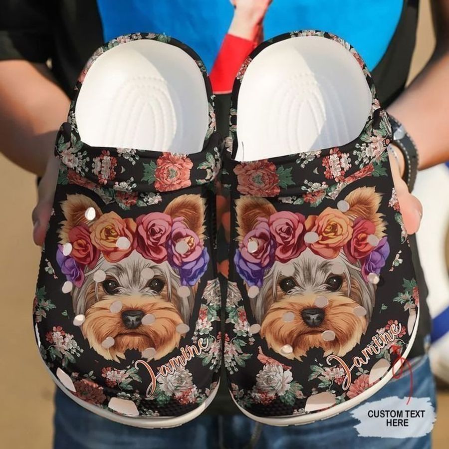 Yorkshire Personalized Floral Yorkie Rubber Crocs Crocband Clogs Comfy Footwear Tl97