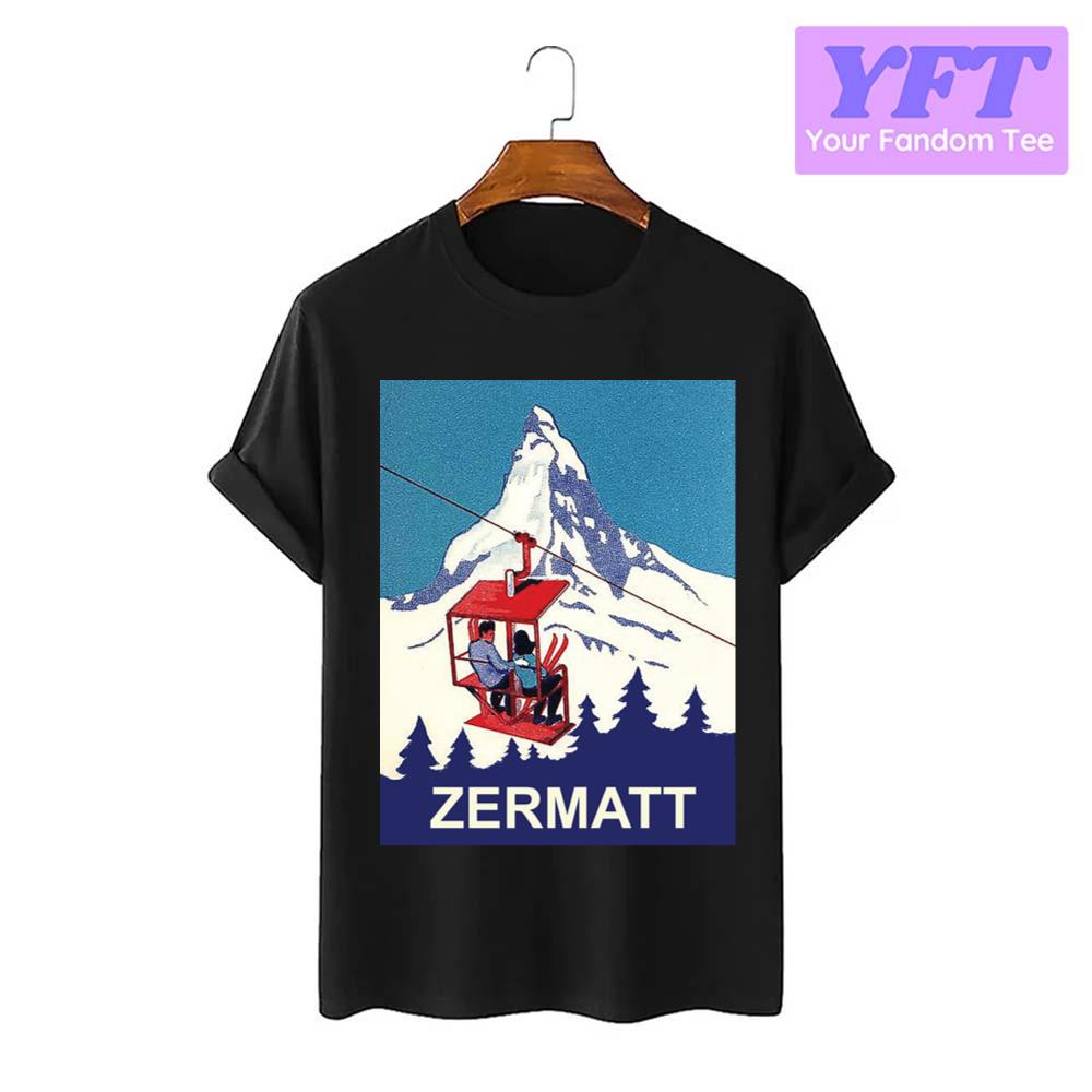 Zermatt Mountain Peak Couple On A Ski Lift Switzerland Unisex T-Shirt