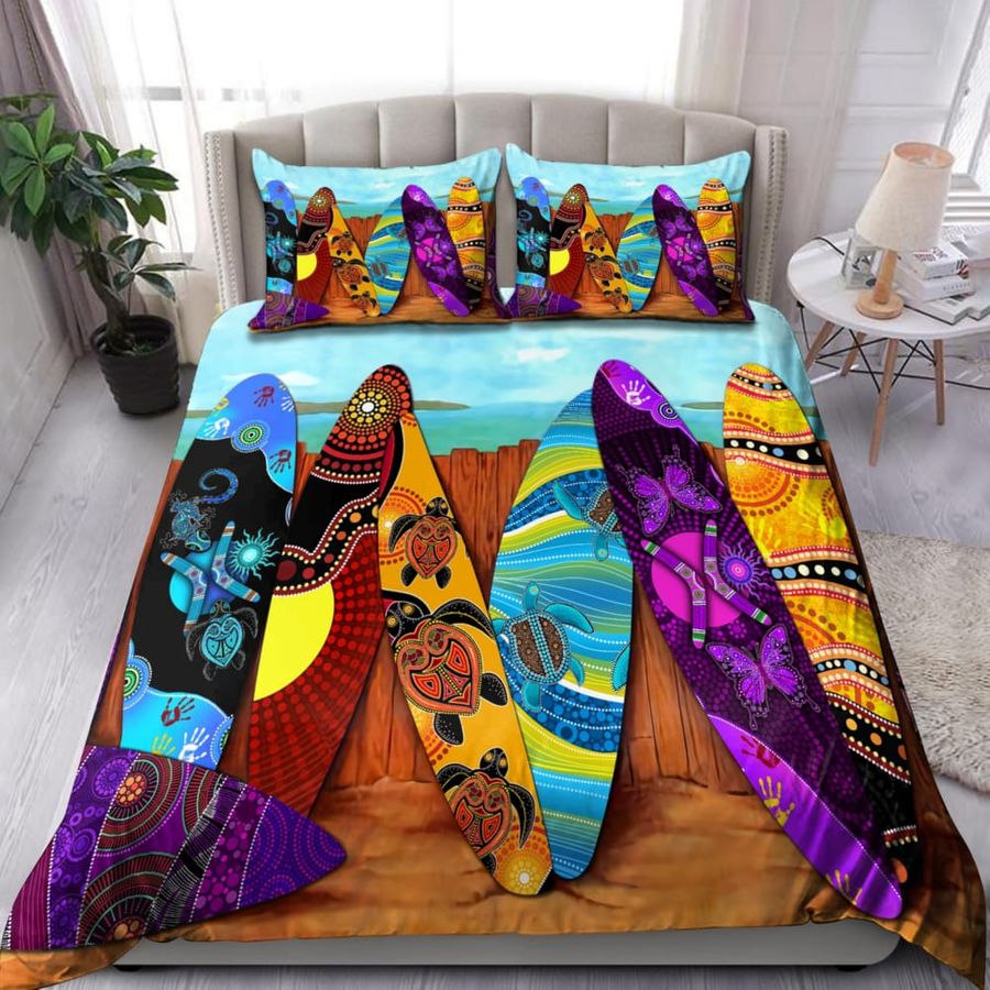 Aboriginal Art Surfboard Beach Colourful Pattern Bedding Set Duvet Cover Set