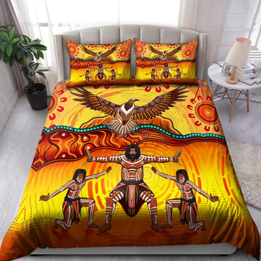 Aboriginal Indigenous Dancing Eagle Orange Bedding Set Duvet Cover Set