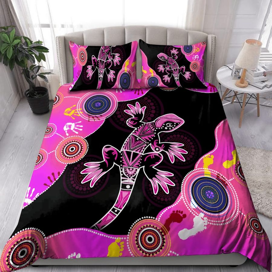 Aboriginal Lizard Pink Dreamtime Home Decor Bedding Set Duvet Cover Set
