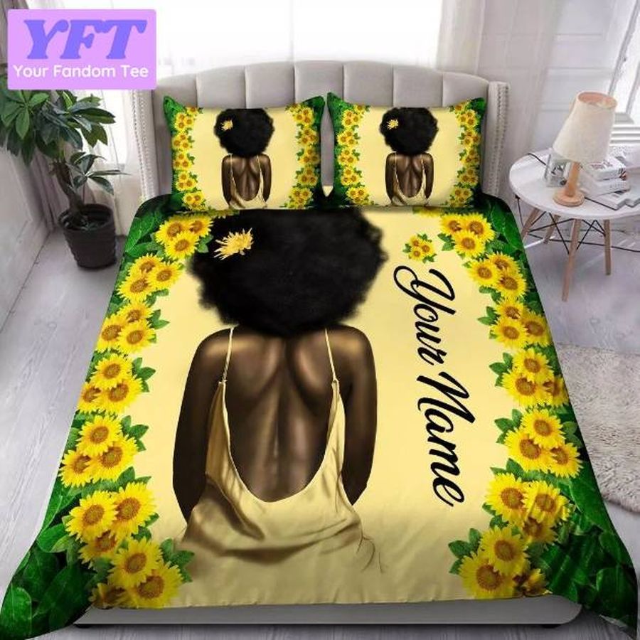 African Women Black Girl With Sunflower Personalized 3D Bedding Set