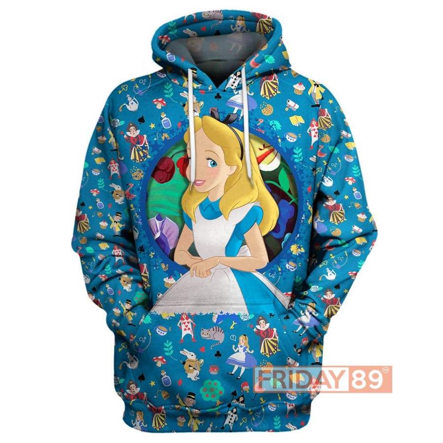Alice In Wonderland Emoji Pattern All Over Print Hoodie T-shirt
