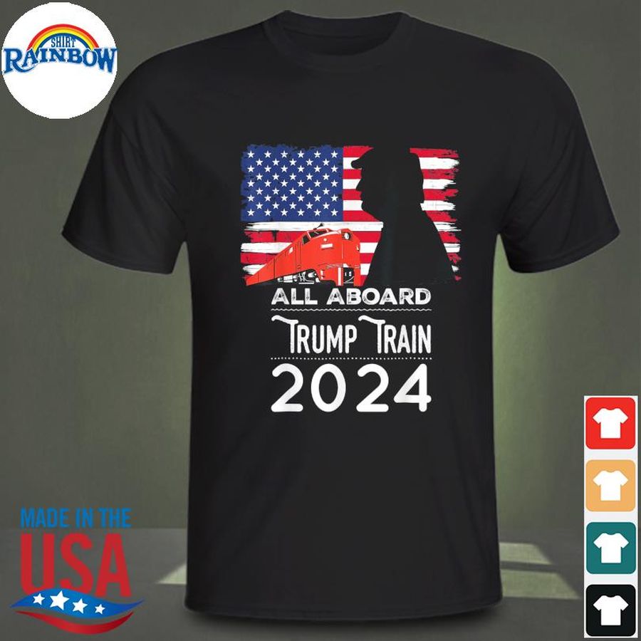 All aboard Trump train 2024 vintage American flag apparel shirt