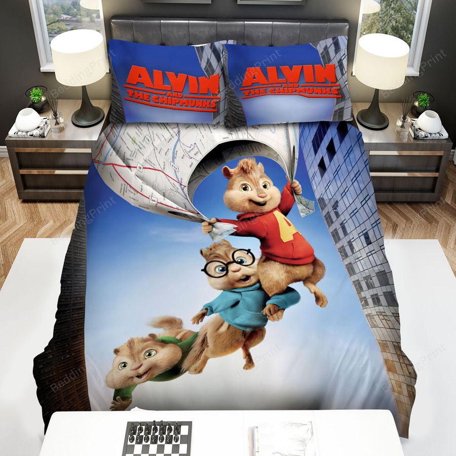 Alvin And The Chipmunks Group Flying Together Bed Sheets Spread Duvet Cover Bedding Sets