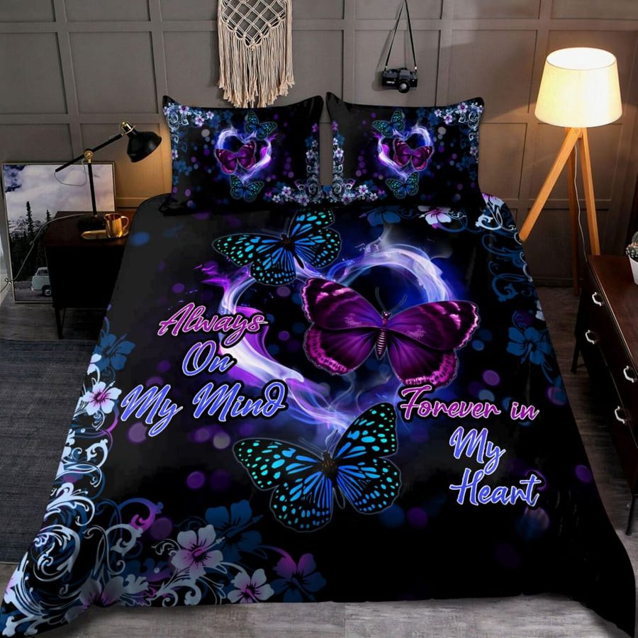 Always In My Mind Forever In My Heart Butterfly Printed Bedding Set Duvet Cover Set