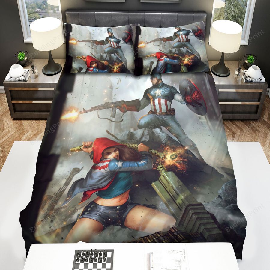 America Chavez &Amp Captain America In War Of Heroes Bed Sheets Spread Duvet Cover Bedding Sets