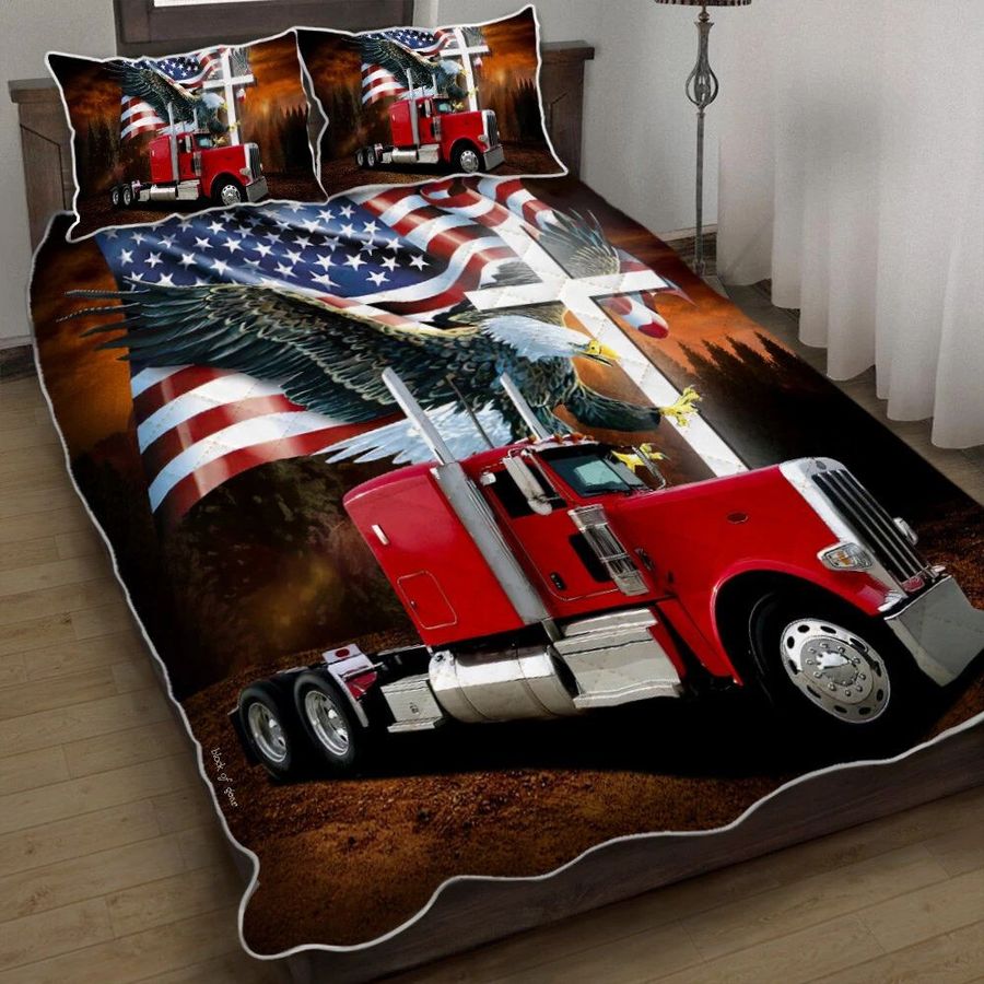 American Eagle Flat Top Trucker Quilt Bedding Set