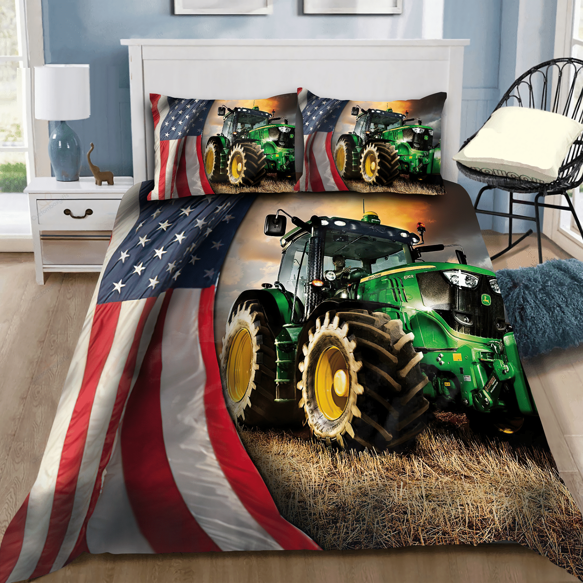 American Flag And Tractor Bed Sheets Spread Duvet Cover Bedding Sets.Png